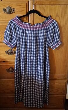 Tuckernuck Beach Toulon coverup blue white gingham check 0ff The shoulder Medium